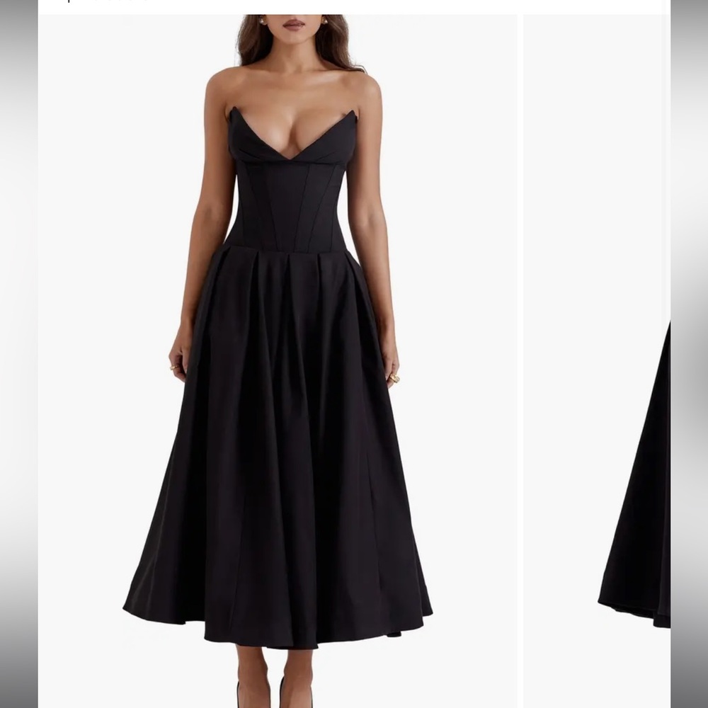 Preloved. House of CB Lady Strapless Midi Dress. Black sz sm!